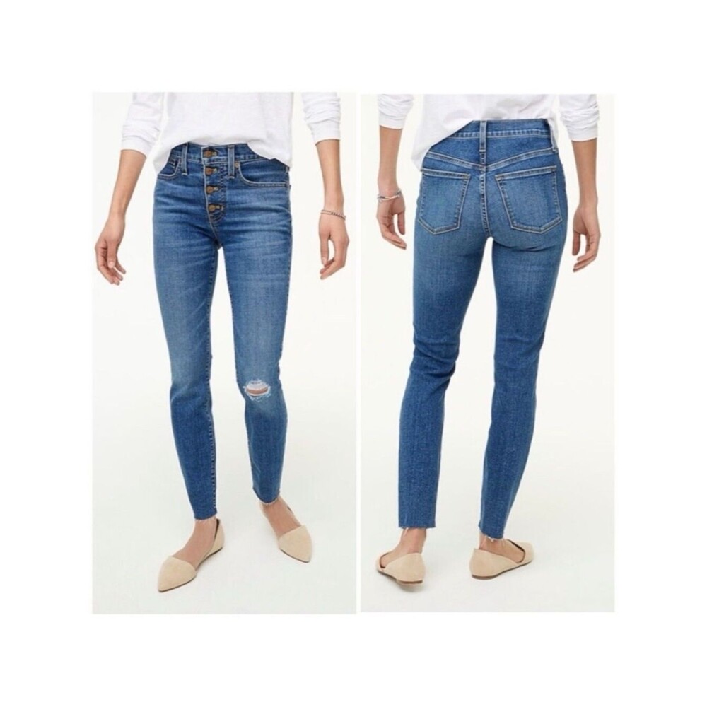 J. Crew Toothpick Button Fly High Rise Raw Hem Distressed Skinny Jeans Sz 30P